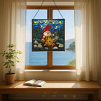Gnome with Campfire Cooking Stained Glass Suncatcher – Square Hanging Window Panel for Home, Garden, Nursery, Halloween, Christmas, Memorial Day – Whimsical Glass Art Gift for Gnome Lovers ulz706 - Image 6