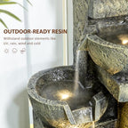Outsunny Outdoor Fountain 4-Tier Stone Look Bowls Cascading Waterfall Gray - Image 6