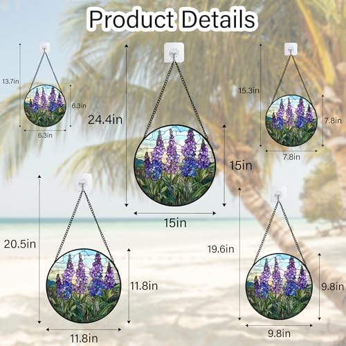 Purple Lupine Flowers Stained Glass Window Hanging Suncatcher Gift 15" - Image 6