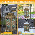 Stained Glass Style Solar Lantern Outdoor Garden Hanging Lantern Stained Glass Sunflower Soft Spring Hues Intricate Border Waterproof Solar Powered Lighting Outside Table Lamp for Patio Deck Yard - Image 3