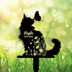 Custom Longhair Cat Memorial Stake, Floral Cat with Butterfly Grave Marker, Personalized Pet Loss Gift Metal Garden Plaque (Floral Cat With Butterfly) - Image 2