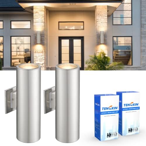 TENGXIN Outdoor Wall Light,2 Pack Modern Outdoor Wall Sconce with Stainless Steel Cylinder,Brushed Nickel Finsh Wall Mount Light by TENGXIN