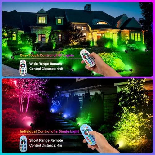 Halloween Christmas Spotlight Outdoor Color Changing Landscape Spotlights,12W RGBW LED Outdoor Spot Lights for Yard Garden Decor,Waterproof 110V Plug in Landscape Lighting with Remote,8 Packs - Image 5