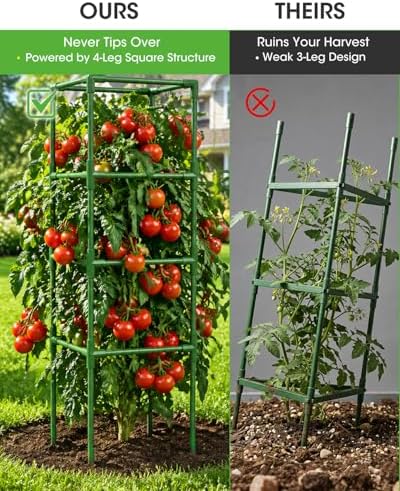 3 Pack Tomato Cages,Square Tomato Plant Stakes Support Cages Trellis for Garden Climbing Vegetables Flowers Fruits,Extra Bold - Image 2