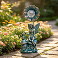Garden Solar Fairy Statue - Mushroom Seat, Touching Rabbit, Iron Flower Glass Ball, Whimsical Outdoor Ornament by Unknown