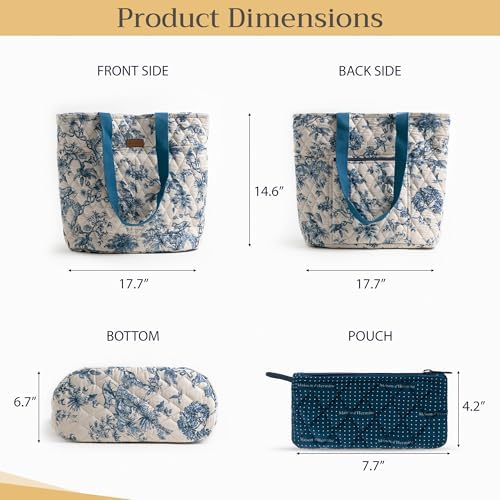 Maison d' Hermine Shopping Bags Cotton Quilted Tote Bag with Zipper Pockets - Image 6