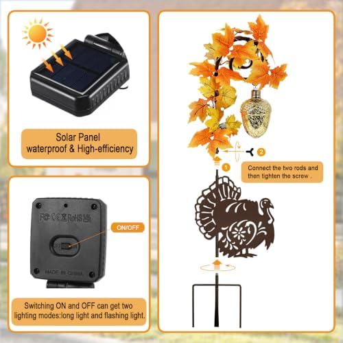 Thanksgiving Decorations Outdoor,Metal Turkey Solar Lights Garden Stakes - Image 6