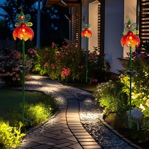 Decorative Solar Garden Light, Fairy Flower Glass Stake For Lawn Yard - Image 6