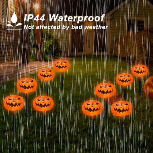 BRIGHTDECK Halloween Solar Pathway Lights Outdoor, LED Decor, Light Up Solar Stake Lights for Holiday, Halloween, Walkway, Sidewalk (Flat Pumpkin, 10-Pack) - Image 6