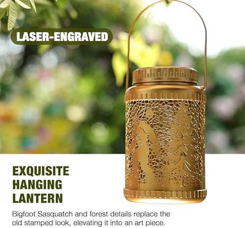 Cooo 4 Pack Solar Lanterns Outdoor Waterproof Bigfoot Sasquatch Christmas Trees Solar Pathway Lights Landscape Path Christmas Gifts for Women Mom Grandma for Outdoor Table Lamps Garden Yard Decor-Gold - Image 4