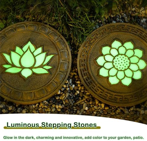 Glow in The Dark Round Stepping Stone Set, Outdoor Luminous Lotus Stepping Stone Path Pavers, Home Villa Garden Patio Stones for Decorative Ground - Image 4