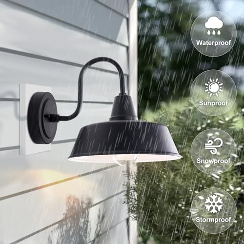 Matte Black Outdoor Gooseneck Barn Light for Porch, 10 Inch Dome Farmhouse Exterior Wall Lighting with Wall Mount, Outside Wall Sconce Light Fixture for House Porch Garage - Image 6