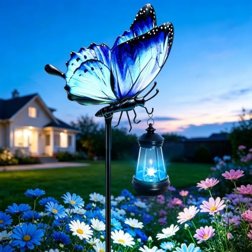 Solar Lights Outdoor 32.7in Metal Butterfly Garden Stakes with Solar Lights by MRHEPHAESTUS