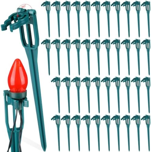 Suzile 100 Pcs Christmas Plastic Light Stakes 15'' Tall Xmas Yard Stakes for C7 C9 Christmas Lights Outdoor Universal Yard Lawn Holiday for Garden Lawn Path Walkway Holiday (Green,7.5inch) by Suzile