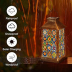 Solar Lantern Mexican Talavera Ceramic Tile Ethnic Folk Ornament Flowers Texture Outdoor Waterproof Hanging Solar Light Outside Lights for Patio Yard House Lawn Decor Birthday Gifts for Women Mom - Image 5