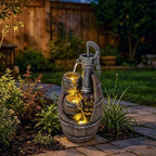 Vintage Pump Barrel Outdoor Water Fountain, Resin & LED, 21.7 in - Image 2