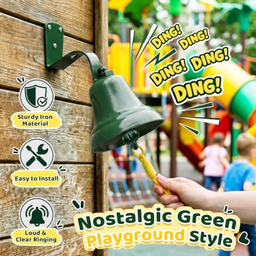 Green Iron Hanging Outdoor Dining Bell, Classic Playground Color - Image 2