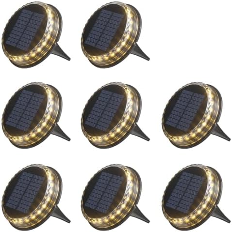 Solar Ground Lights LED Warm White 17 Beads IP68 Outdoor Landscape Disk Light for Pathway Yard Deck Patio Walkway (8 PCS) by Unknown