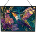 Rectangle Mosaic Hummingbird and Lavender Suncatcher Stained Glass Window Hangings for Women Mom Red Birds Sun Catchers Colorful Ornament Bird Lovers Gift Gifts for Women Mom Wife by HYPESTYLE