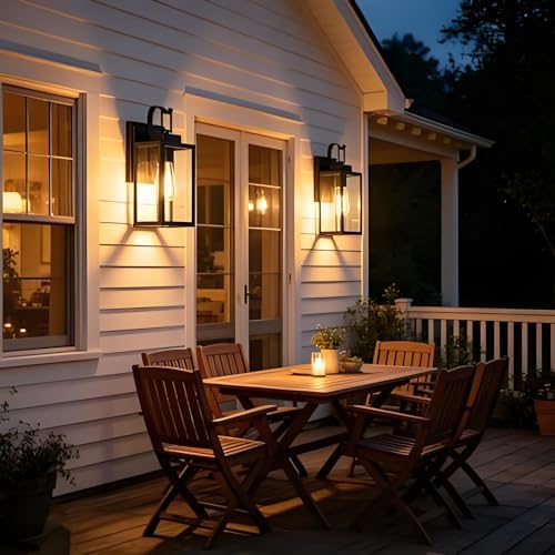 Black Outdoor Wall Lantern 2 Pack, 14 Inch Outdoor Porch Lights Wall Mount, Waterproof Exterior Wall Lamp Fixture, Outside Decorative Sconce Wall Lighting for Porch, House, Garage - Image 6