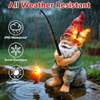 Solar Garden Gnome Statues, Outdoor Fishing Gnome with Butterfly Solar Lights Waterproof, Birthday Gifts for Mom Women Mother's Day, Garden Figurines for Yard Decor Patio Porch Lawn Ornaments - Image 4