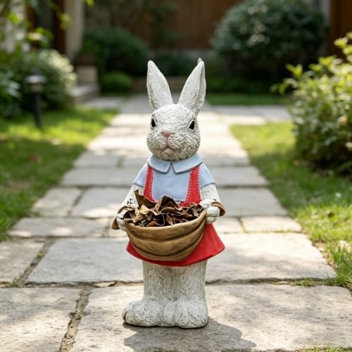 17" Couple Rabbit Statue Flower Pot Resin Garden Outdoor, Pink - Image 7