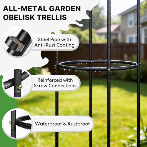 Metal Trellis for Climbing Plants Outdoor, 2026 Upgrade 100% Metal with Powder Coating, Rose, Flowers, Grape, Pea, Cucumber Tomato Cage - 6.3 FT Freestanding Plant Support - Image 3