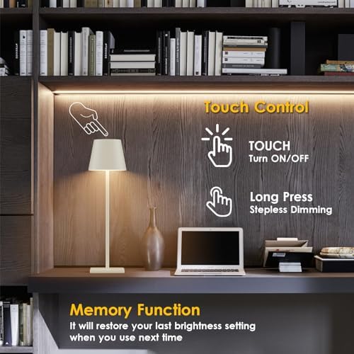 Cordless Table Lamp 5000mAh LED Rechargeable Lamp Off White, 2-Pack - Image 4