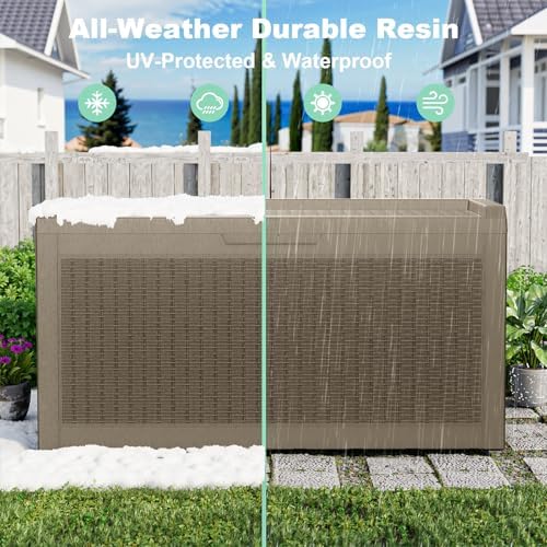 60 Gallon Waterproof Resin Deck Box, UV Resistant Outdoor Storage for Garden, Patio, Porch, Delivery（Gray，60 Gallon） - Image 7