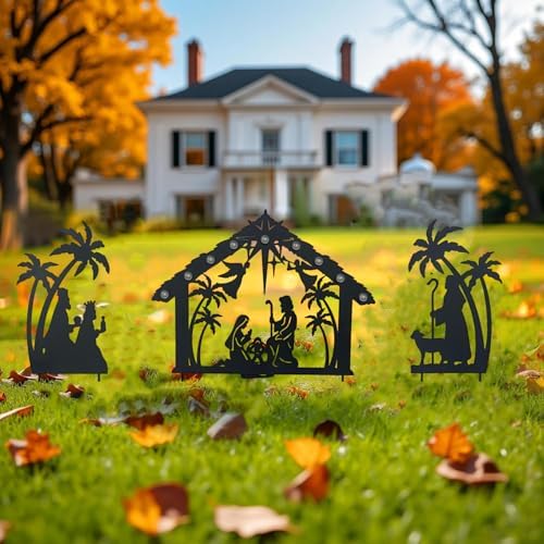 WAIU Solar Lighted Nativity Scene Garden Decor, Outdoor Christmas Yard Lawn Holiday Party Ornament by WAIUHOMEGARDEN
