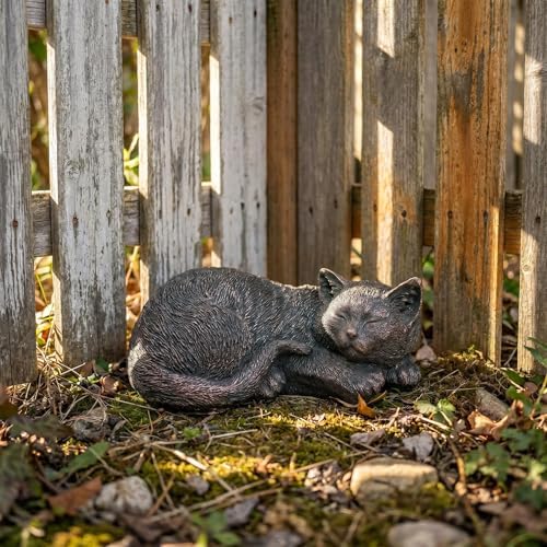 Sleeping Cat Garden Statue Outdoor Garden Decor, Resin Cat Figurine with Bronze Finish, Tabby Sculpture Outdoor Statues Decors for Patio Yard Lawn, Durable Ornament, Ideal Gift for Cat Lovers or Mom - Image 4