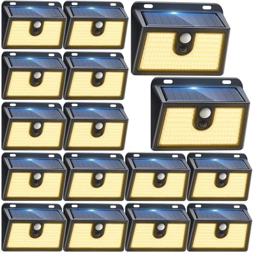 [16 Packs] Solar Motion Sensor Outdoor Lights, Super Bright Solar Lights Outdoor Waterproof, 3 Lighting Modes Security Wall Light for Outside Walking Dog Fence Backyard Deck Garden Door Step Garage by Claoner