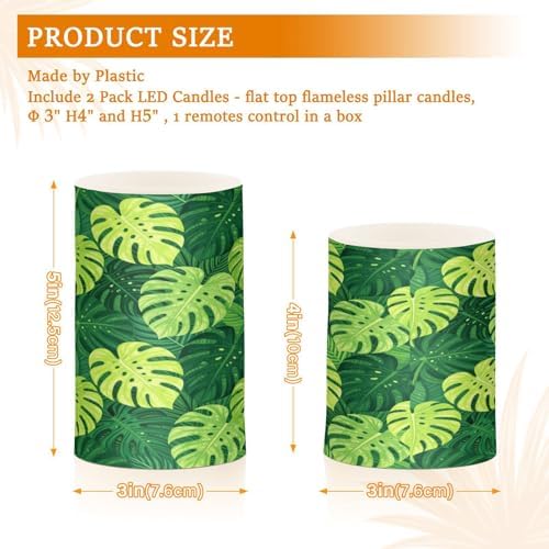 Boho Chic Tropical Palm Leaves Flameless Candles with Remote Control Candles with Timer Waterproof Electronic Lights Glitter Led for Night Battery Operated Pillar 2-Piecing Set - Image 3