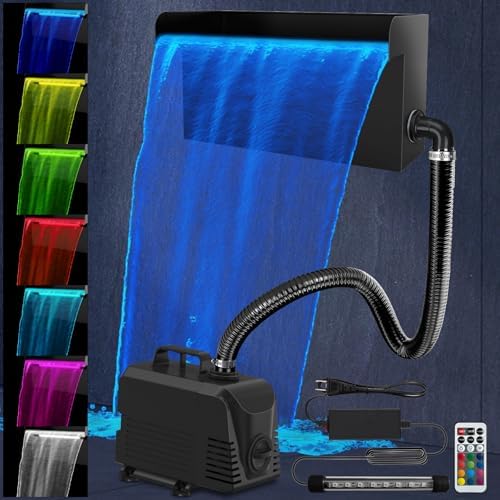 AquaMiracle Pond Waterfall Kit with LED Lights Stainless Steel Spillway by AquaMiracle
