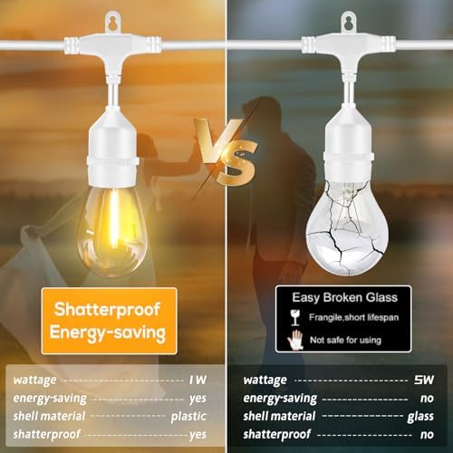 Outdoor String Lights LED White 100FT Patio Lights String with 32 1W Dimmable Shatterproof Bulbs for Wedding Pergola Gazebo Bistro Outdoor - Image 5