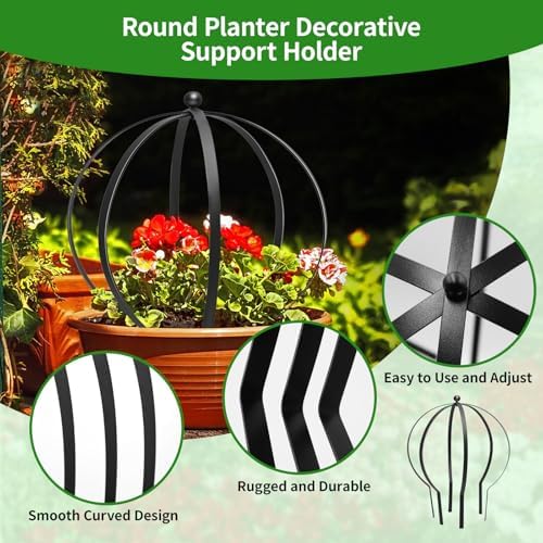 2PCS Large Garden Obelisk Trellis for Climbing Plants 25.5"X21.5" Metal Round Trellis for Outdoor Potted Sphere Frame for Roses Vines Support, Urn Filler Patio Doorway Courtyard Decor, Easy Assembly - Image 5
