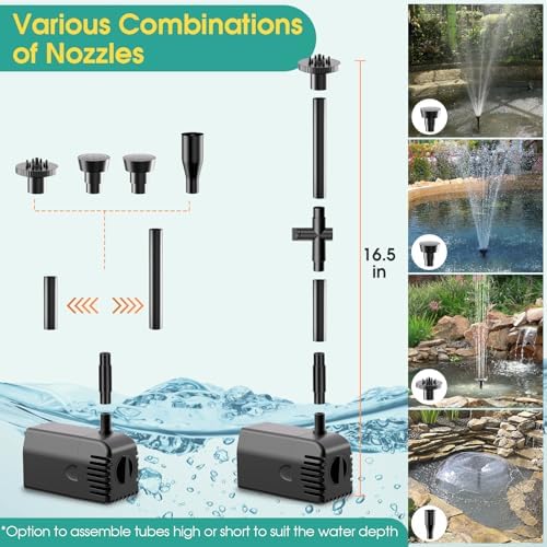 Antfraer 12W Solar Fountain Pump, Solar Pond Pump 160GPH Adjustable Flow with 16.5Ft Cord & 6.6Ft Tubing for Ponds, Wildlife Gardens, Bird Baths & DIY Water Features - Image 6