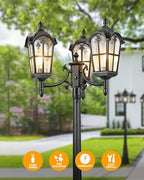 VIANIS 3-Head Outdoor Lamp Post Light Fixture with Outlet, Black Dusk Dawn Lamp Posts Outdoor Lighting, Waterproof Anti-Rust Aluminum with Tempered Glass, Street Light for Garden, Patio, Driveway - Image 7