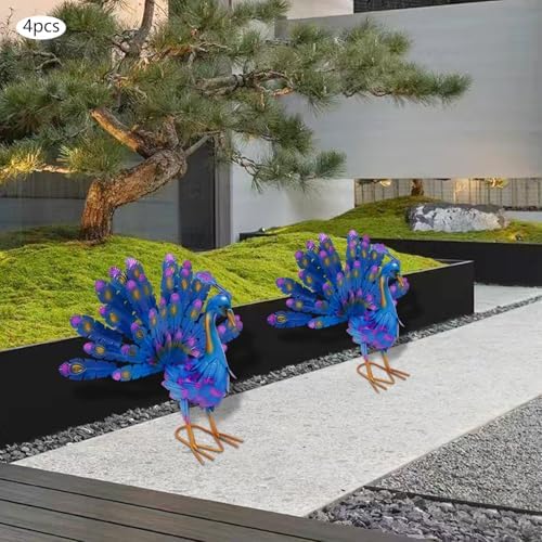 Wrought Iron Peacock Decoration Set of 4, 17 Inch Metal Garden Statues with Colorful Feathers, Rustic Outdoor Yard Art Ornaments for Patio Lawn Home, Easy Assembly, Weather Resistant - Image 7