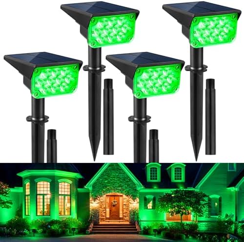 Halloween Solar Spot Lights Outdoor, Green Solar Spotlights with IP65 Waterproof 20 LEDs Landscape Lighting for Garden Path Yard Christmas St. Patrick's Day Decor 4 Pack by CREPOW
