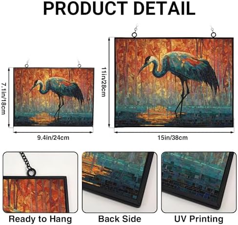 Customized Rectangle Mosaic Crane in Morning Mist Suncatcher Stained Glass Window Hangings Sun Catchers Colorful Ornament Gifts for Women Mom Wife Halloween Christmas Housewarming - Image 3
