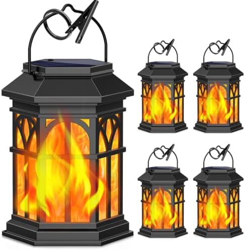 TomCare Solar Lanterns Outdoor, Flickering Flame Hanging Lights, 4 Pack by TomCare