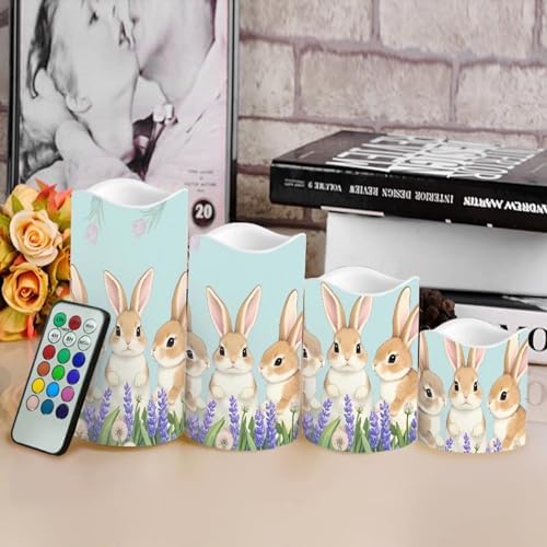 Cute Rabbit Flameless Candles LED Pillar Candles Battery Operated Candles with Remote and Timers Color Changing Electric Fake Plastic Candles Easter Decor Set of 4 - Image 4