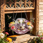 Hanging Solar Bird Bath Fountain Solar Powered Bird Bath Fountains Water Pump with 8 Spray Heads Water Feature for Hummingbirds in Garden Yard Patio, Purple - Image 7