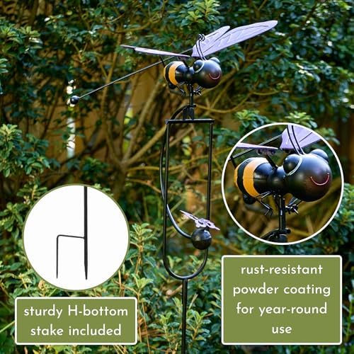 Red Carpet Studios Garden Art Small Bumblebee Balance Rocker Metal Garden Stake Yard Décor, 52.5” Tall, Purple Wings and Butterfly Cutout - Image 2