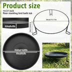 14.37'' Ground Bird Bath for Outside Large Bird Bath, Black - Image 2