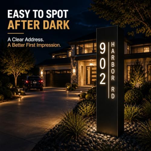 Custom Solar Address Sign, Personalized Lighted House Number Pillar - Image 4