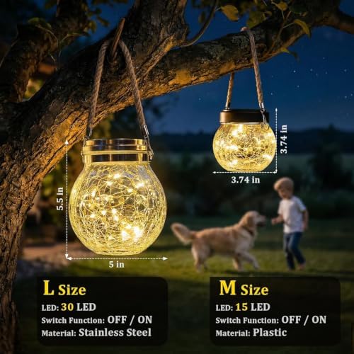 ROSHWEY Solar Lantern, 2 Pack Outdoor Lanterns with 30 LED Waterproof Garden Decor Patio Solar Lights Outdoor Decorative Backyard Outdoor Hanging, Warm Light - Image 2