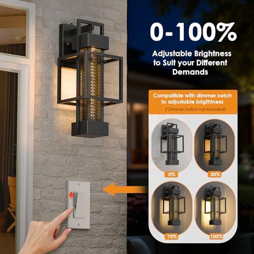 2 Pack Dusk to Dawn Outdoor Exterior Lighting Fixtures Wall Mount, Dimmable Wall Porch Lights for House, Sensor Outside Lantern Lamp, Waterproof Black Sconce Coach Lights for Garage (Bulb Included) - Image 3