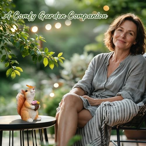 Solar Squirrel Garden Decor with Glowing Butterfly & Flower Outdoor Statue - Image 3